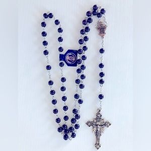 blessed Fatima, midnight blue 20" rosary beads 2"crucifix Fatima Sacred heart